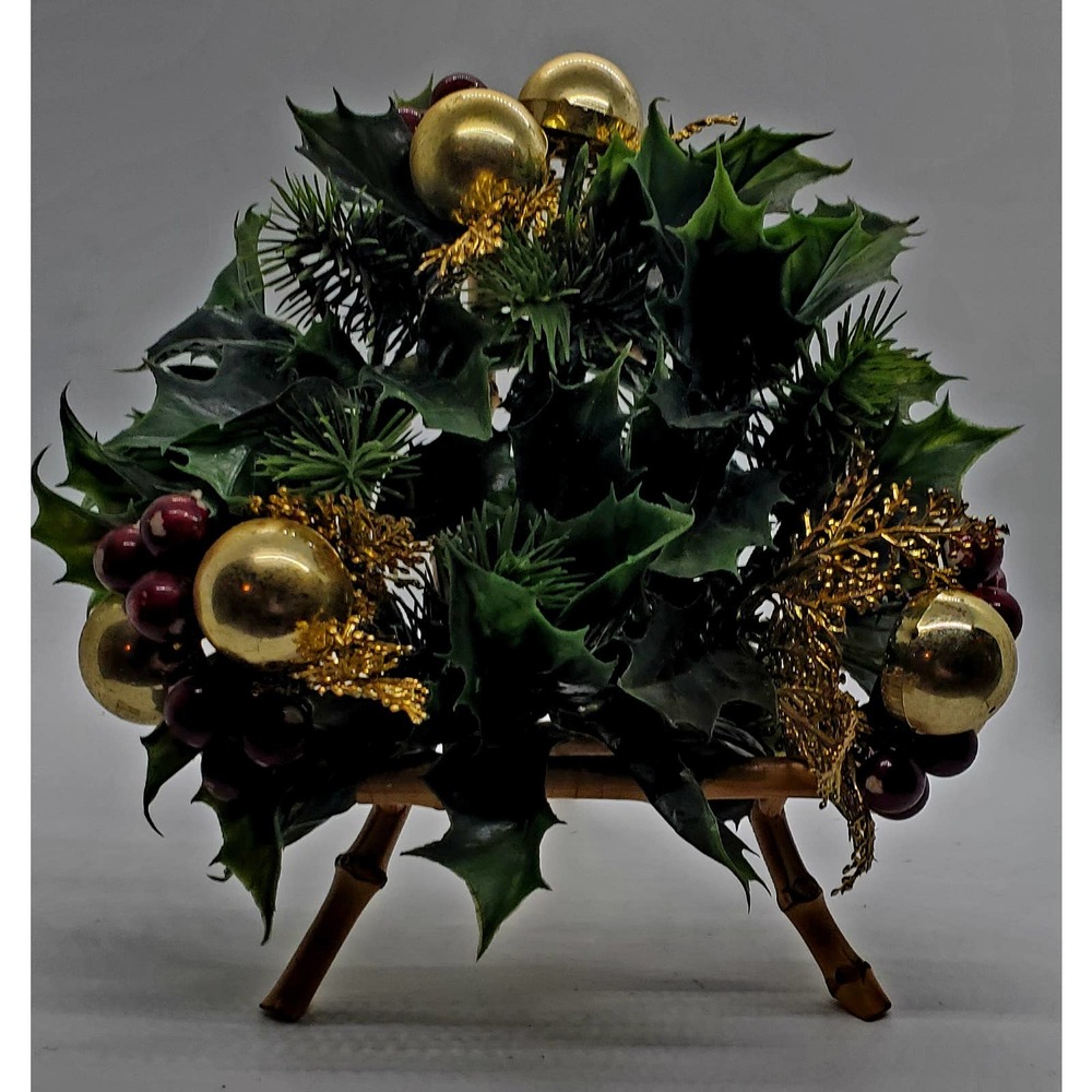 Vintage Christmas Plastic Candle Ring Unmarked Holly Berries